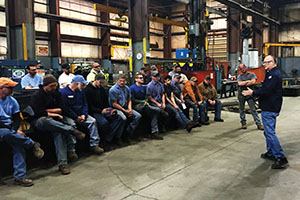 Safety meeting at shipyard
